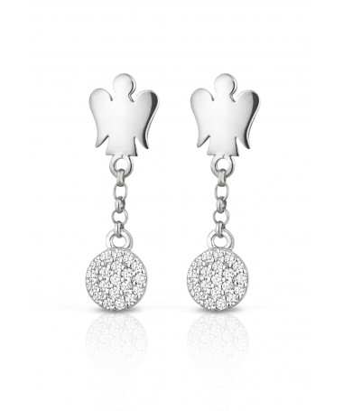 ORECCHINI CON ANGELO IN ARGENTO E PAILLETTES CHARM CON ZIRCONI BIANCHI  