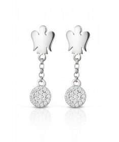 ORECCHINI CON ANGELO IN ARGENTO E PAILLETTES CHARM CON ZIRCONI BIANCHI  