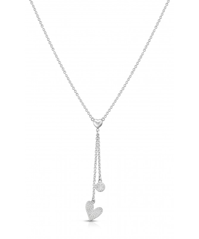COLLANA A Y CON CUORE IN ARGENTO, PENDENTI CUORE E PAILLETTES CON ZIRCONI BIANCHI                                               