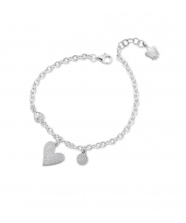 BRACCIALE CON CUORE IN ARGENTO, CUORE E PAILLETTES CHARMS CON ZIRCONI BIANCHI                                                  