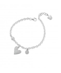 BRACCIALE CON CUORE IN ARGENTO, CUORE E PAILLETTES CHARMS CON ZIRCONI BIANCHI                       