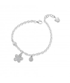 BRACCIALE CON CUORE IN ARGENTO, FIORE E PAILLETTES CHARMS CON ZIRCONI BIANCHI                                                  