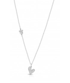 COLLANA CON ANGELO E CUORE CHARM IN ARGENTO E ZIRCONI BIANCHI 