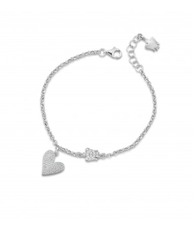 BRACCIALE CON ANGELO E CUORE CHARM IN ARGENTO E ZIRCONI BIANCHI                                                  