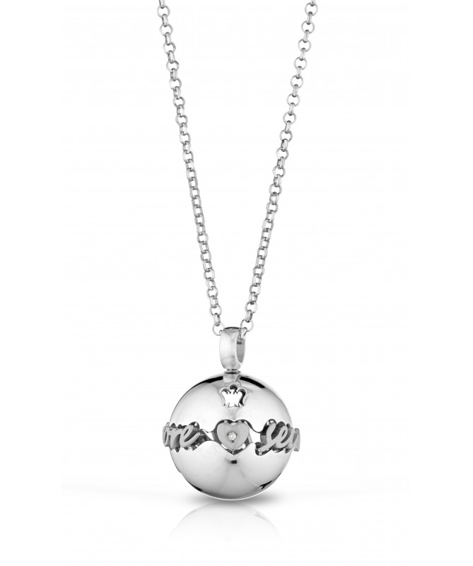 COLLANA CON PENDENTE CHIAMA ANGELI “SEI NEL MIO CUORE” IN ARGENTO LUCIDO E SATINATO CON DIAMANTE