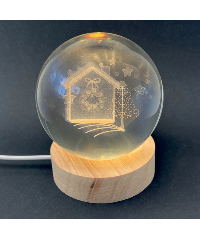SFERA VETRO CON LED Ø 8 cm "CASA CON GHIRLANDA"