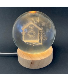 SFERA VETRO CON LED Ø 8 cm "CASA CON GHIRLANDA"