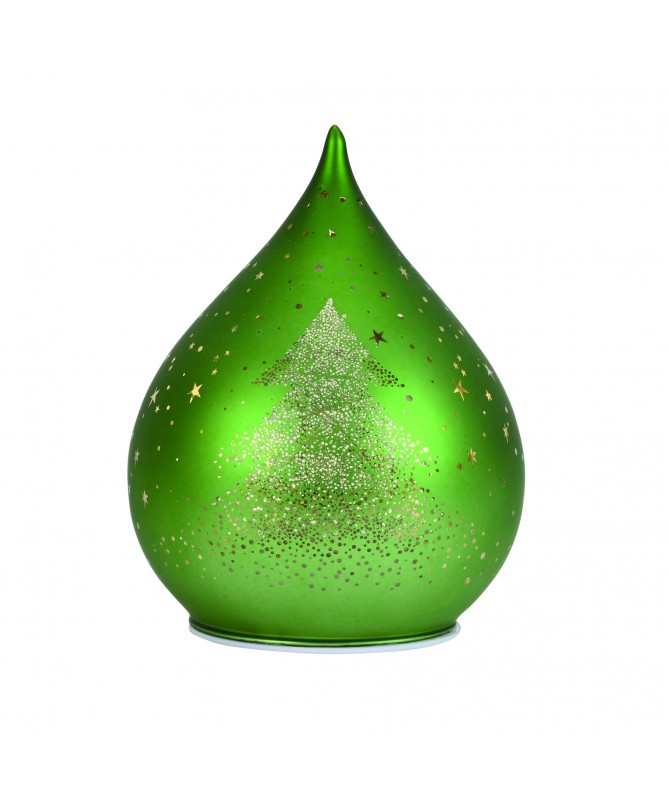 GOCCIA VETRO CON LED 12x15 cm COLORE VERDE
