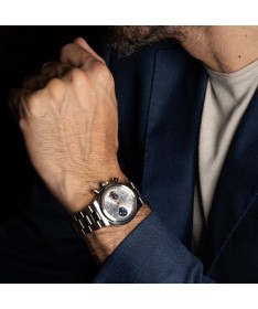 Eberhard & Co. Contodat Chronographe Argenté con contatori blu 31156.03 CA2C