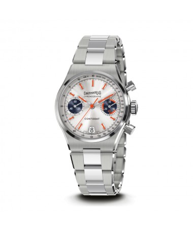 Eberhard & Co. Contodat Chronographe Argenté con dettagli arancioni e contatori blu 31156.04 CA2C