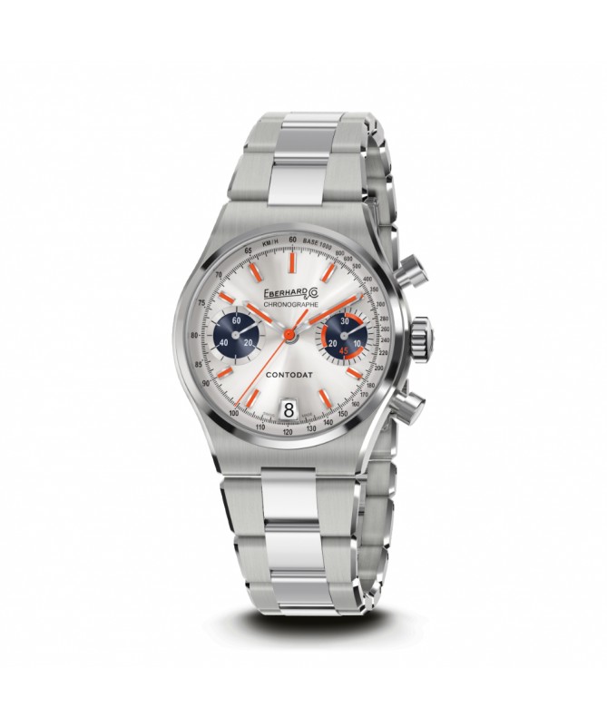 Eberhard & Co. Contodat Chronographe Argenté con dettagli arancioni e contatori blu 31156.04 CA2C