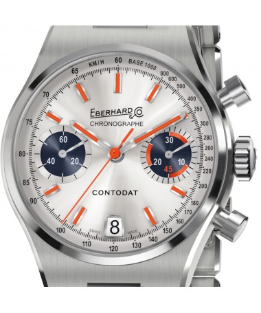 Eberhard & Co. Contodat Chronographe Argenté con dettagli arancioni e contatori blu 31156.04 CA2C