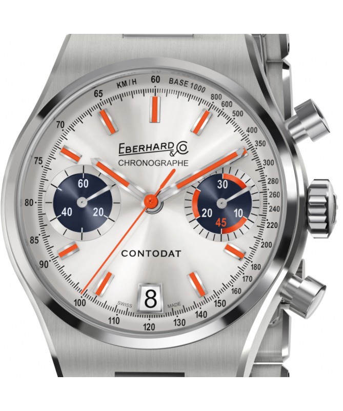Eberhard & Co. Contodat Chronographe Argenté con dettagli arancioni e contatori blu 31156.04 CA2C