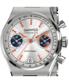 Eberhard & Co. Contodat Chronographe Argenté con dettagli arancioni e contatori blu 31156.04 CA2C